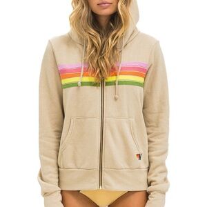 NWT Aviator Nation 5 Stripe Zip Hoodie Sand XS Sold Out!